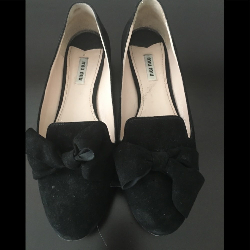Black Suede Miu Miu Loafers w/ Jewel accents